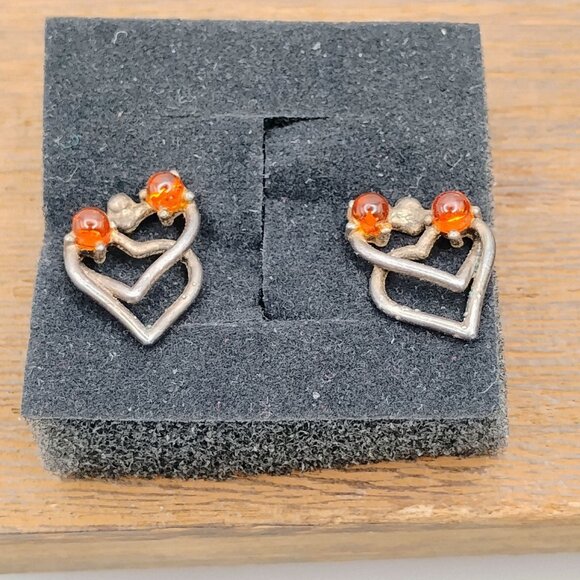 Heart-Shaped Sterling Silver & Baltic Amber Earrings & Ring Set Size 7 3/4 7.75 - Picture 3 of 7